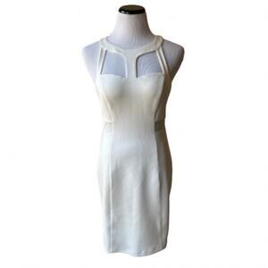 NWT GUESS Women Vintage Ivory Scuba Caged Cutout Strappy Side Mesh Dress. Size 4